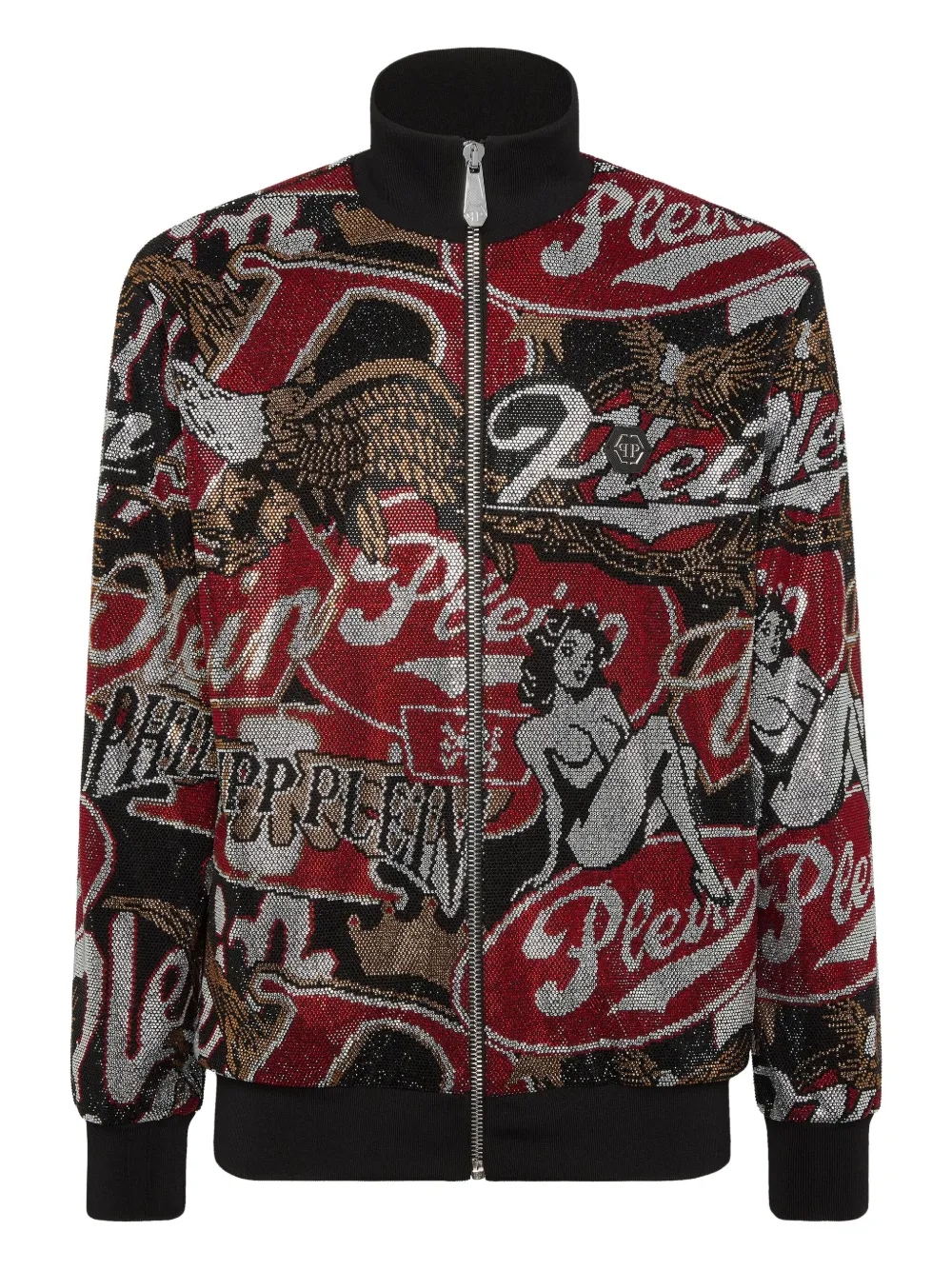 Philipp Plein rhinestone-embellished print track jacket | Black | Image 1