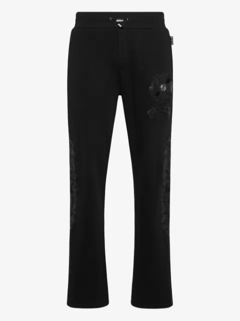 Philipp Plein pants joggers con detalles de piel y distintivo cromado