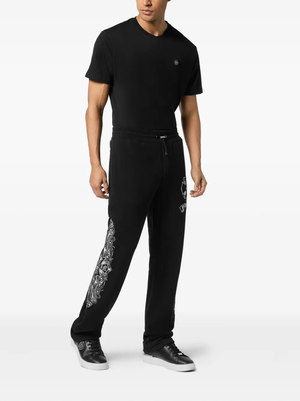 Philipp Plein Trainingsbroek met chrome geborduurd wapenschild - Zwart