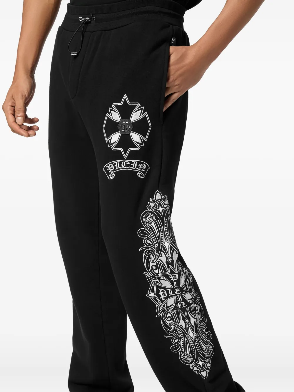 Philipp Plein Chrome-crest-embroidered Track Pants In Black