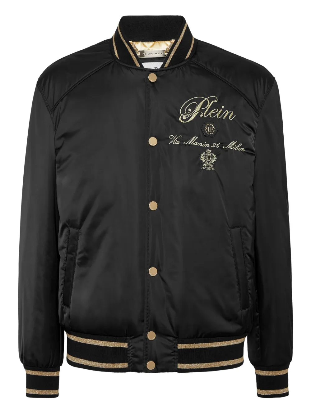 Philipp Plein satin embroidered bomber jacket | Black | Image 1