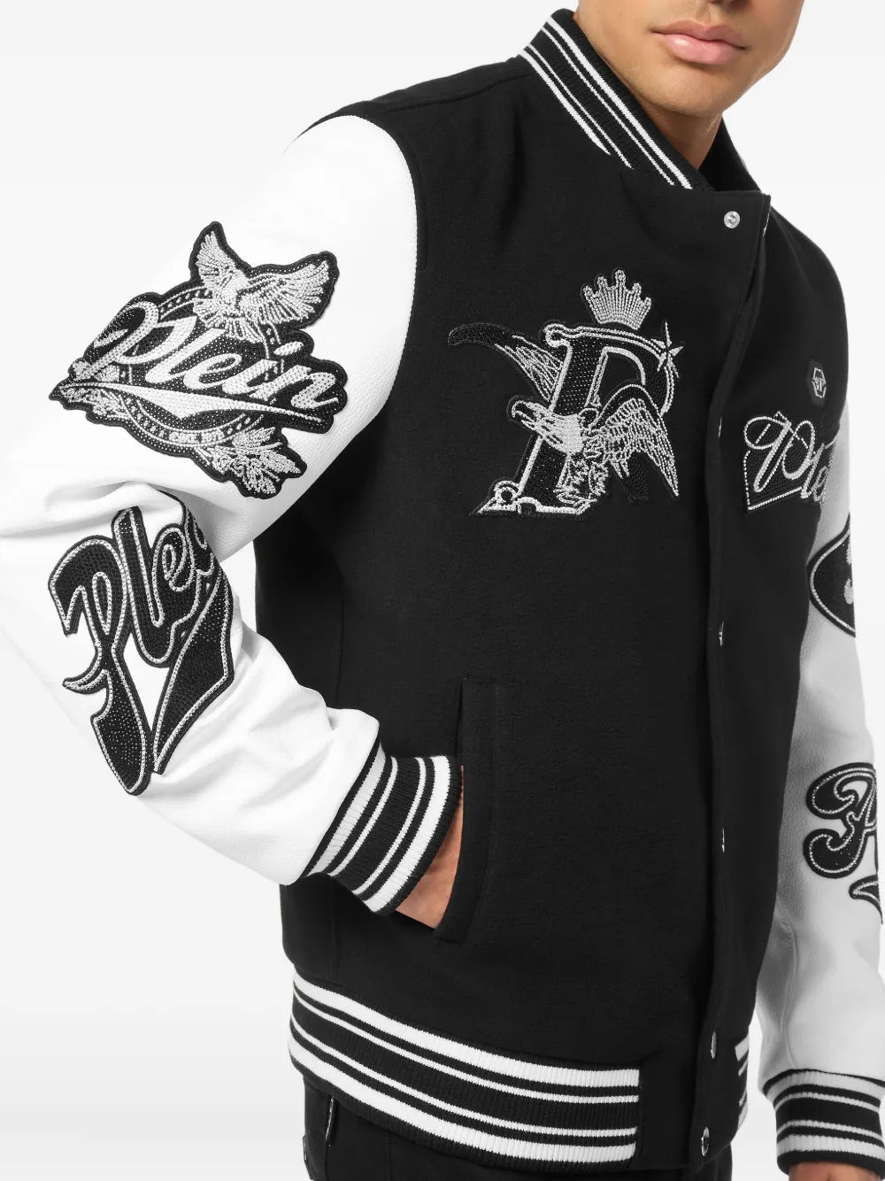 Philipp Plein Bomberjack verfraaid met adelaar Zwart