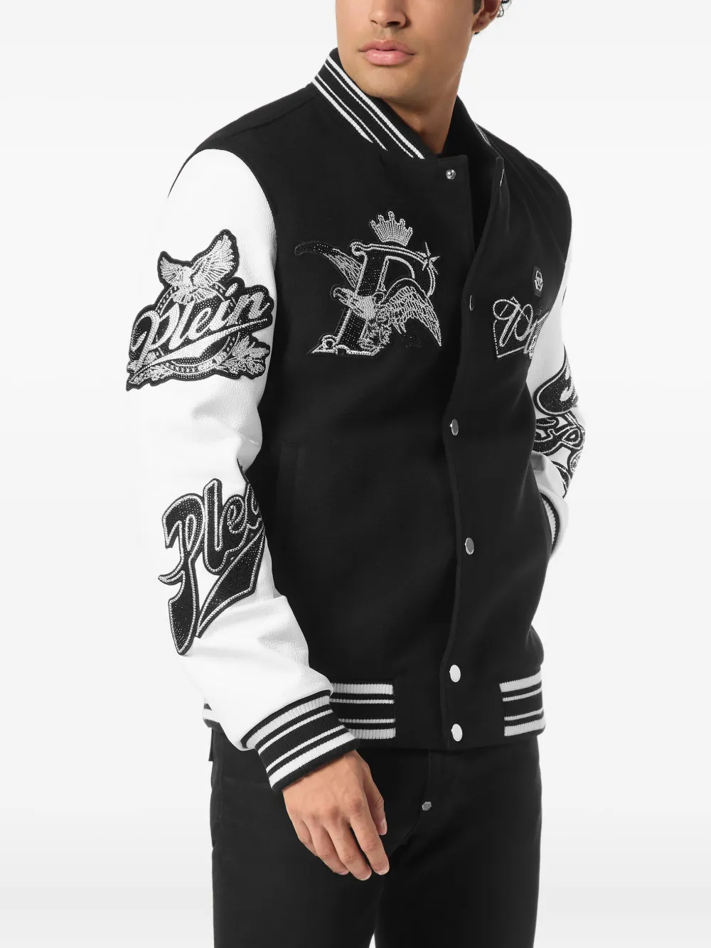 Philipp Plein Bomberjack verfraaid met adelaar Zwart