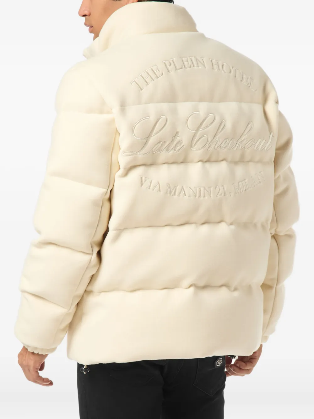 Philipp Plein Quilted Embroidered Puffer Jacket In Neutral