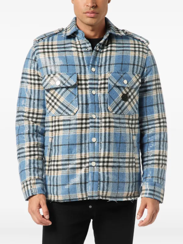 Philipp Plein スパンコール チェックシャツ | ブルー | FARFETCH JP