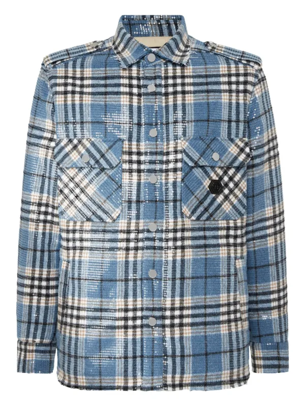 Philipp Plein スパンコール チェックシャツ | ブルー | FARFETCH JP