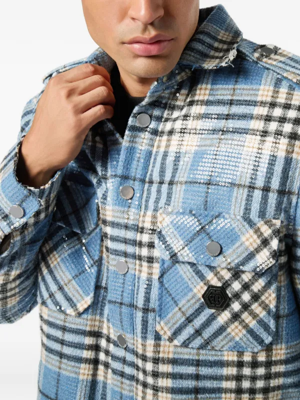 Philipp Plein スパンコール チェックシャツ | ブルー | FARFETCH JP