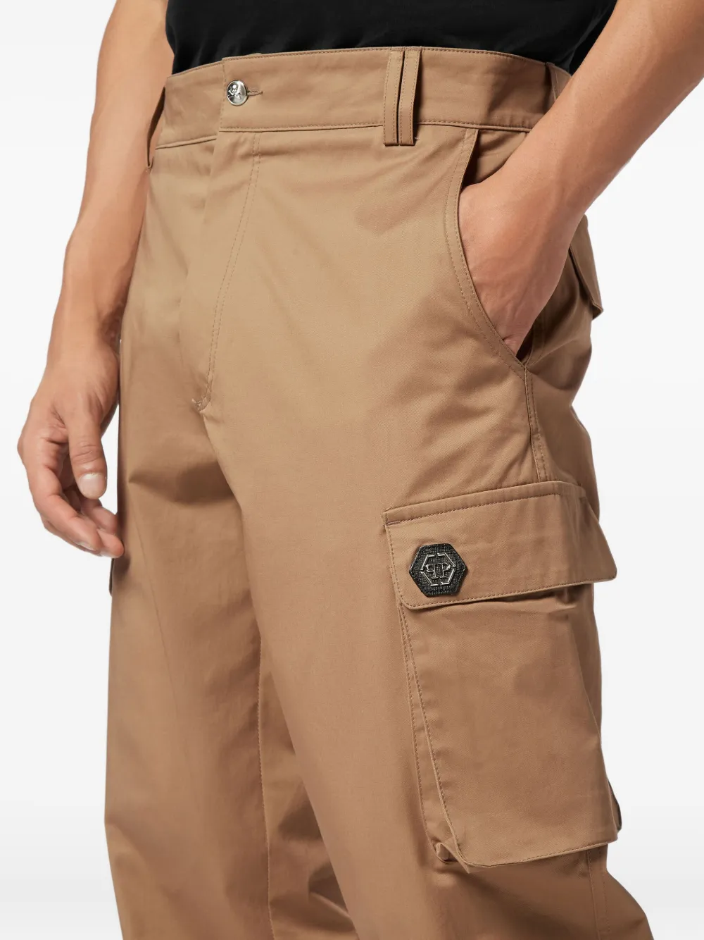 Philipp Plein Cargo broek met cargo zak en cuffs Beige