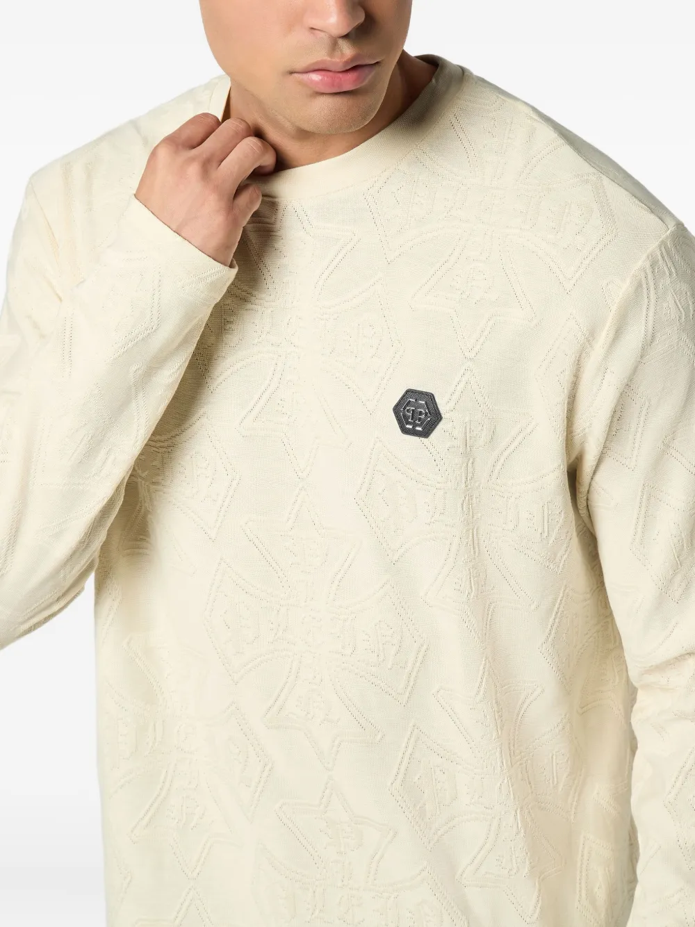 Philipp Plein T-shirt met jacquard wapenschild Beige