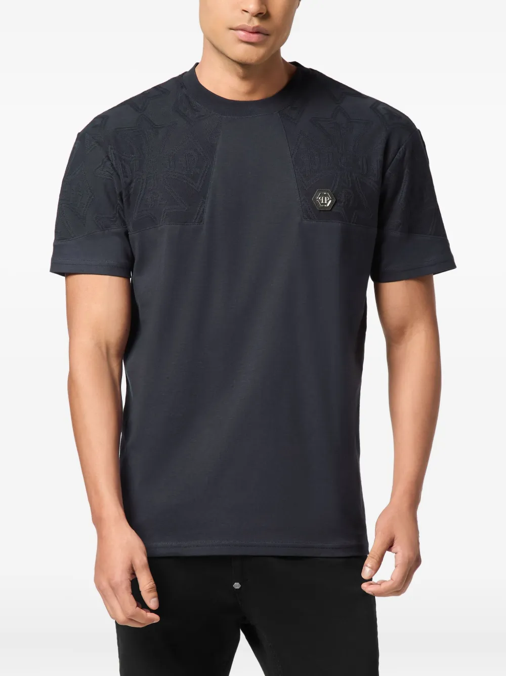 Philipp Plein T-shirt met jacquard wapenschild - Blauw