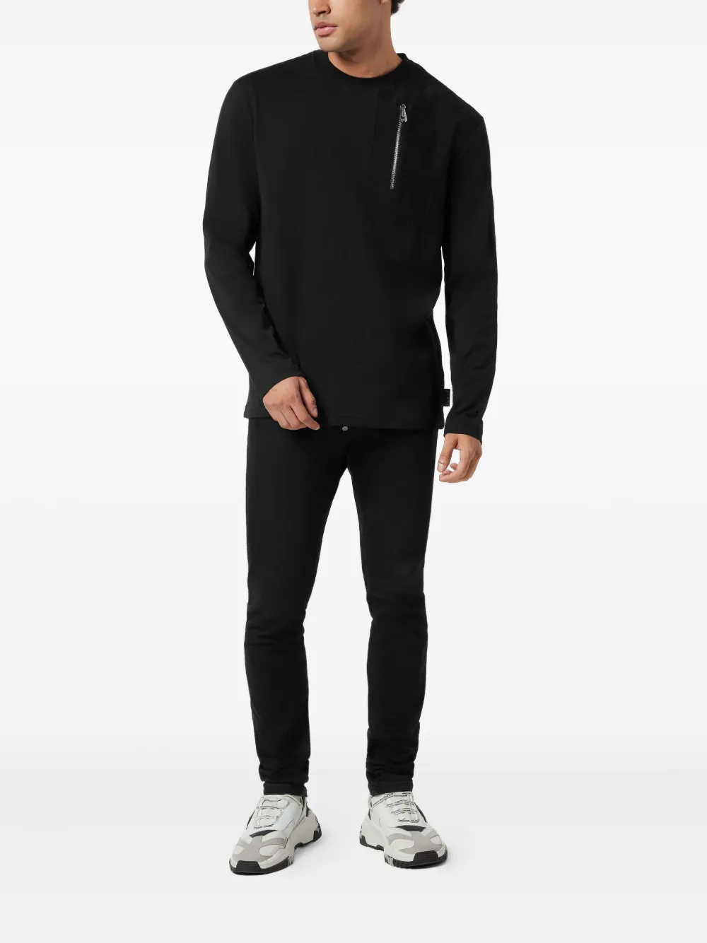 Philipp Plein T-shirt met ritszak en lange mouwen - Zwart