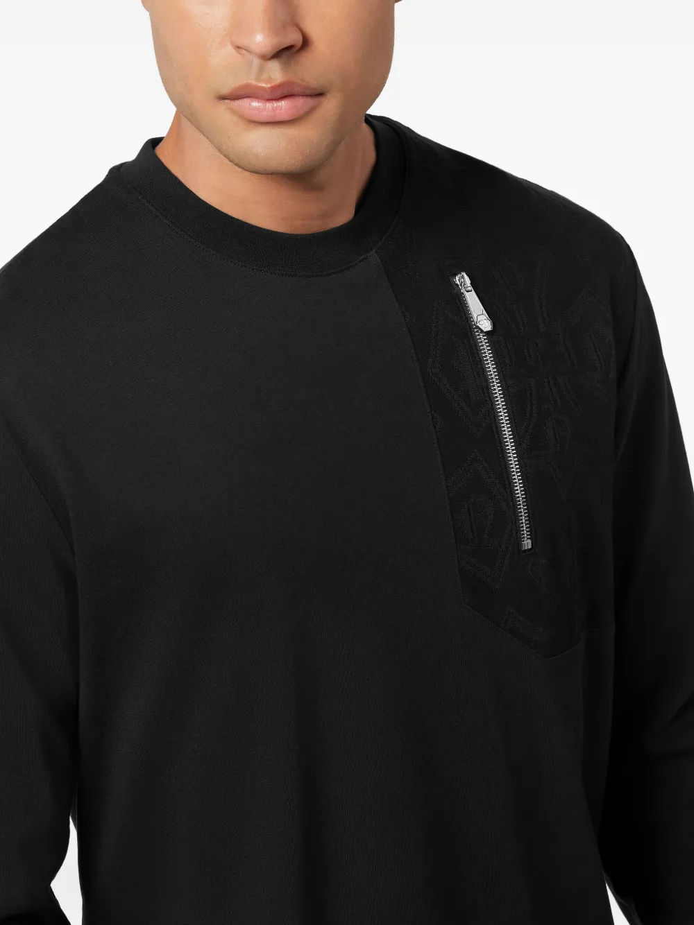 Philipp Plein T-shirt met ritszak en lange mouwen Zwart