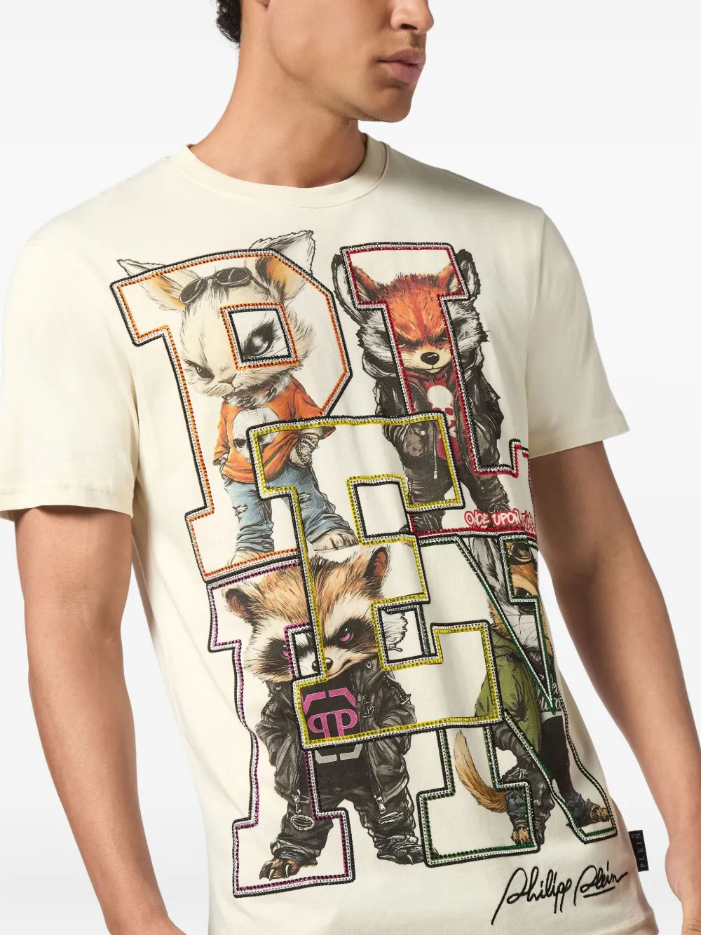 Philipp Plein College Animals T-shirt Beige