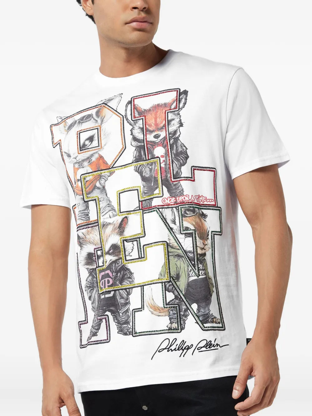 Philipp Plein College Animals Outline T-shirt Wit