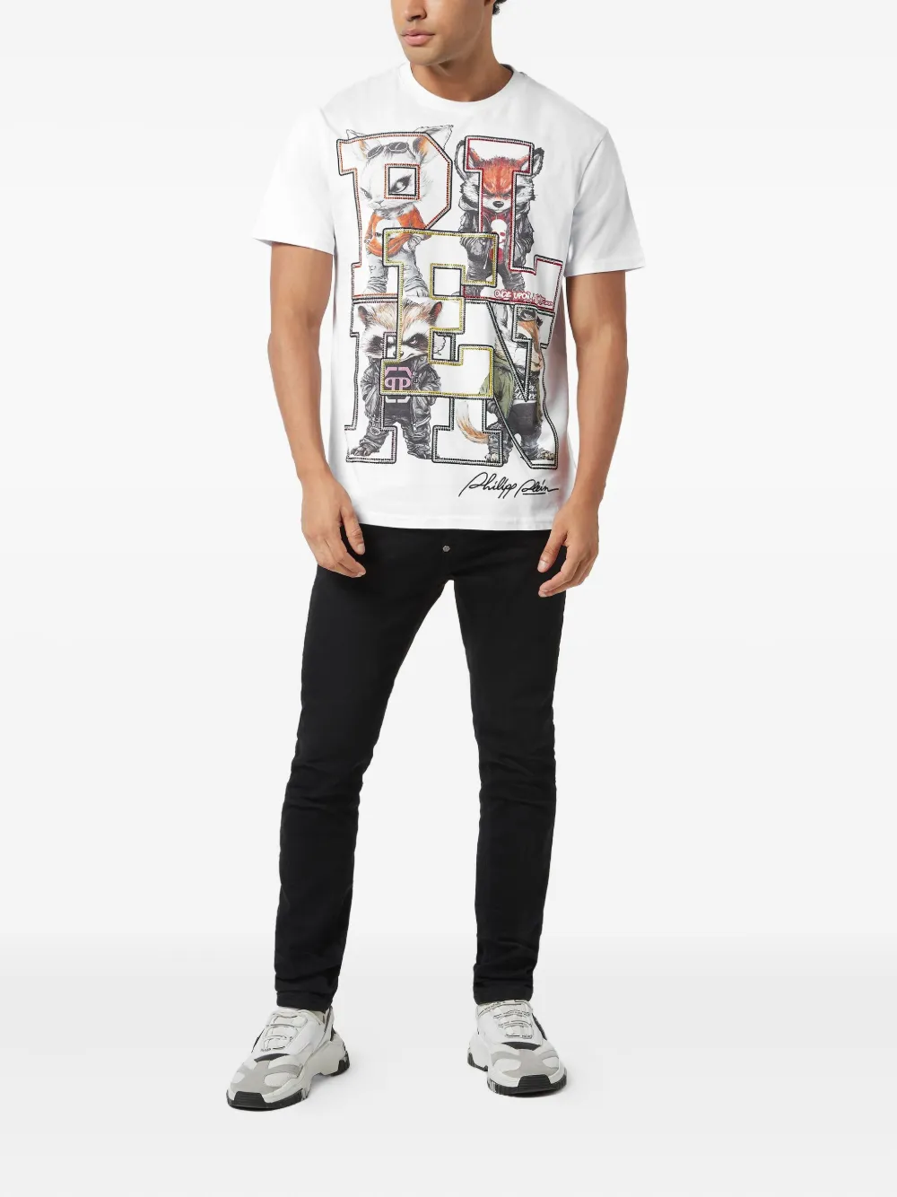 Philipp Plein College Animals Outline T-shirt - Wit