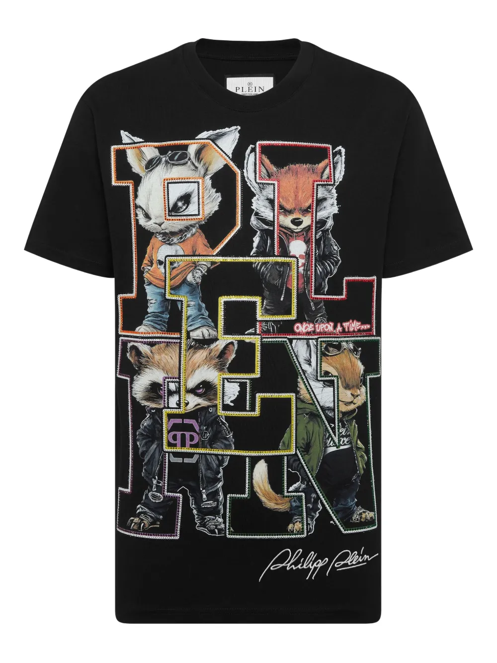 Philipp Plein College Animals Outline T-shirt Zwart