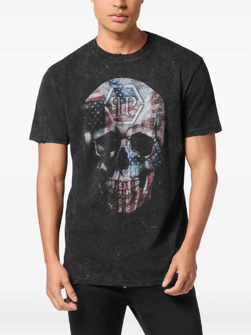 Philipp Plein Skull America T-shirt met wassing - Zwart