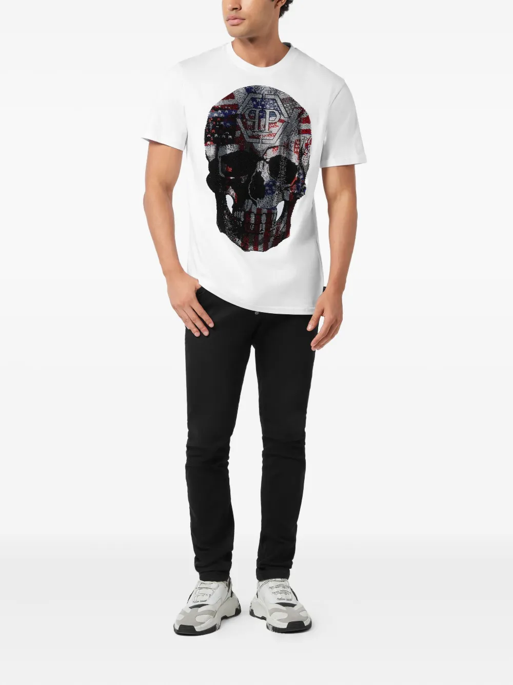 Philipp Plein T-shirt met doodskopprint - Wit