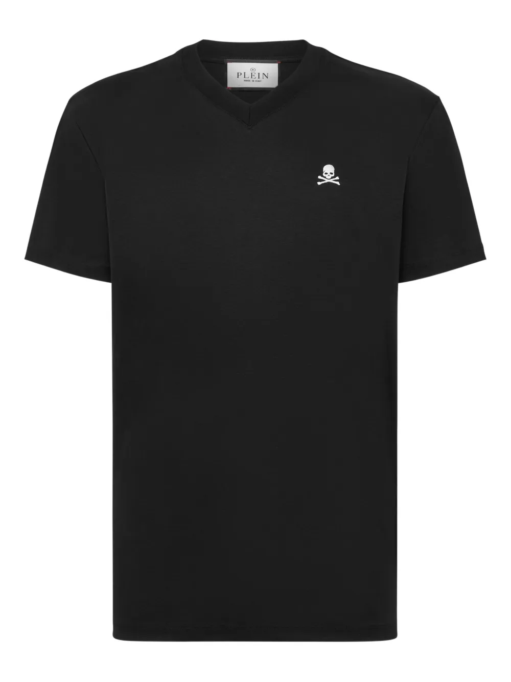 Philipp Plein skull-embroidery v-neck T-shirt | Black | Image 1