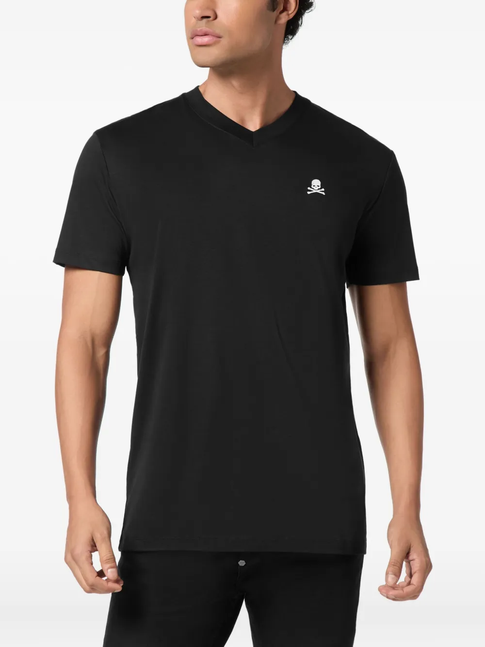 Philipp Plein T-shirt met geborduurde doodskop en V-hals - Zwart
