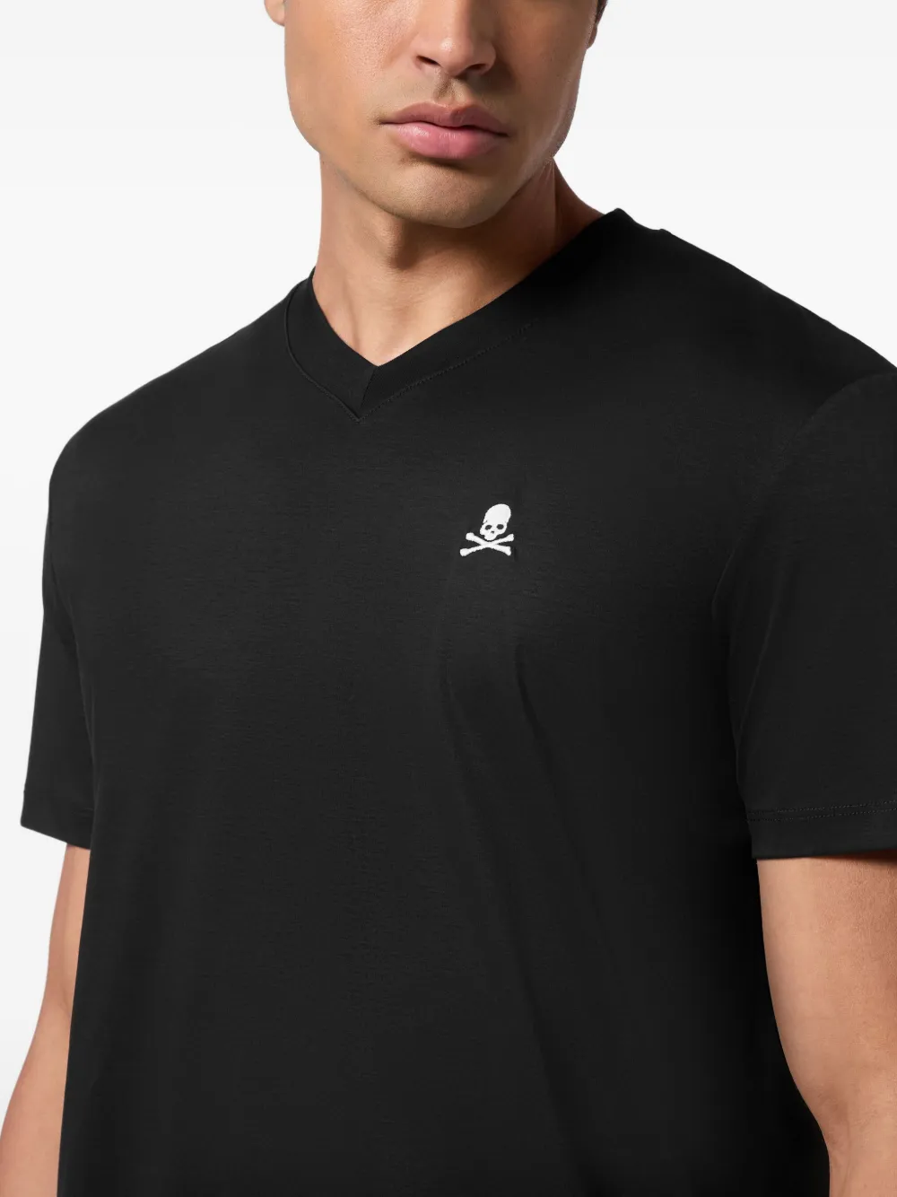 Philipp Plein T-shirt met geborduurde doodskop en V-hals Zwart