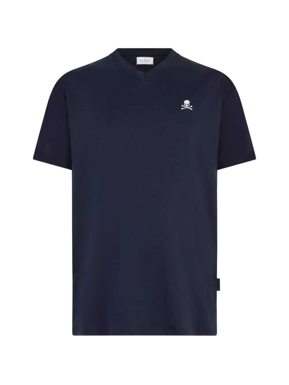 Philipp Plein skull-embroidery V-neck T-shirt - Blau