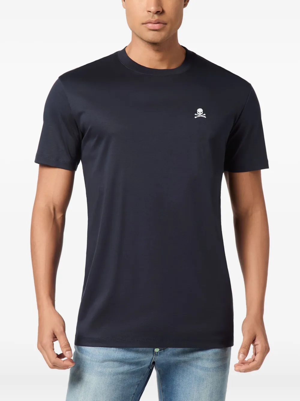 Philipp Plein T-shirt verfraaid met doodskop en ronde hals - Blauw