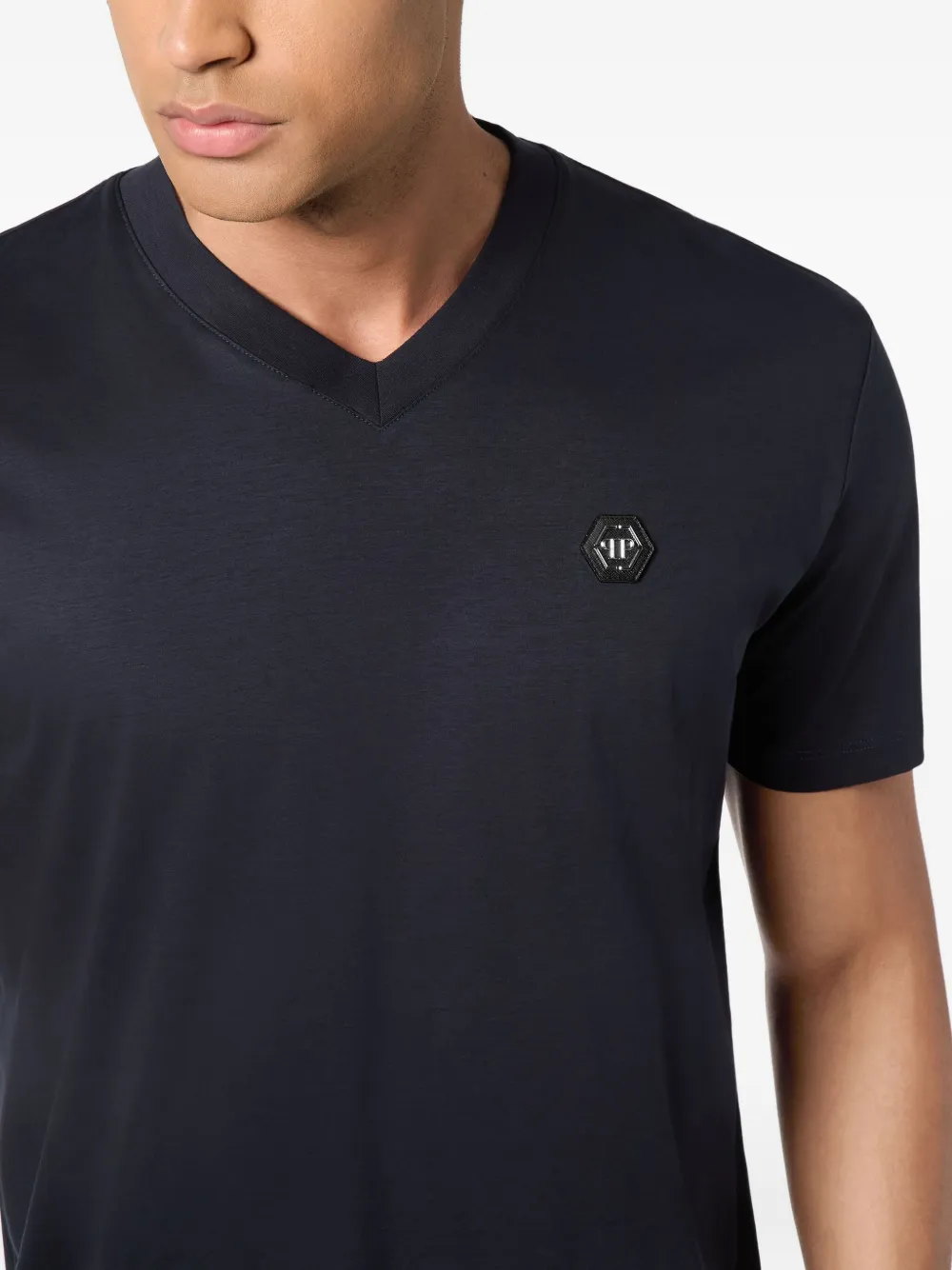 Philipp Plein T-shirt met logopatch en V-hals Blauw