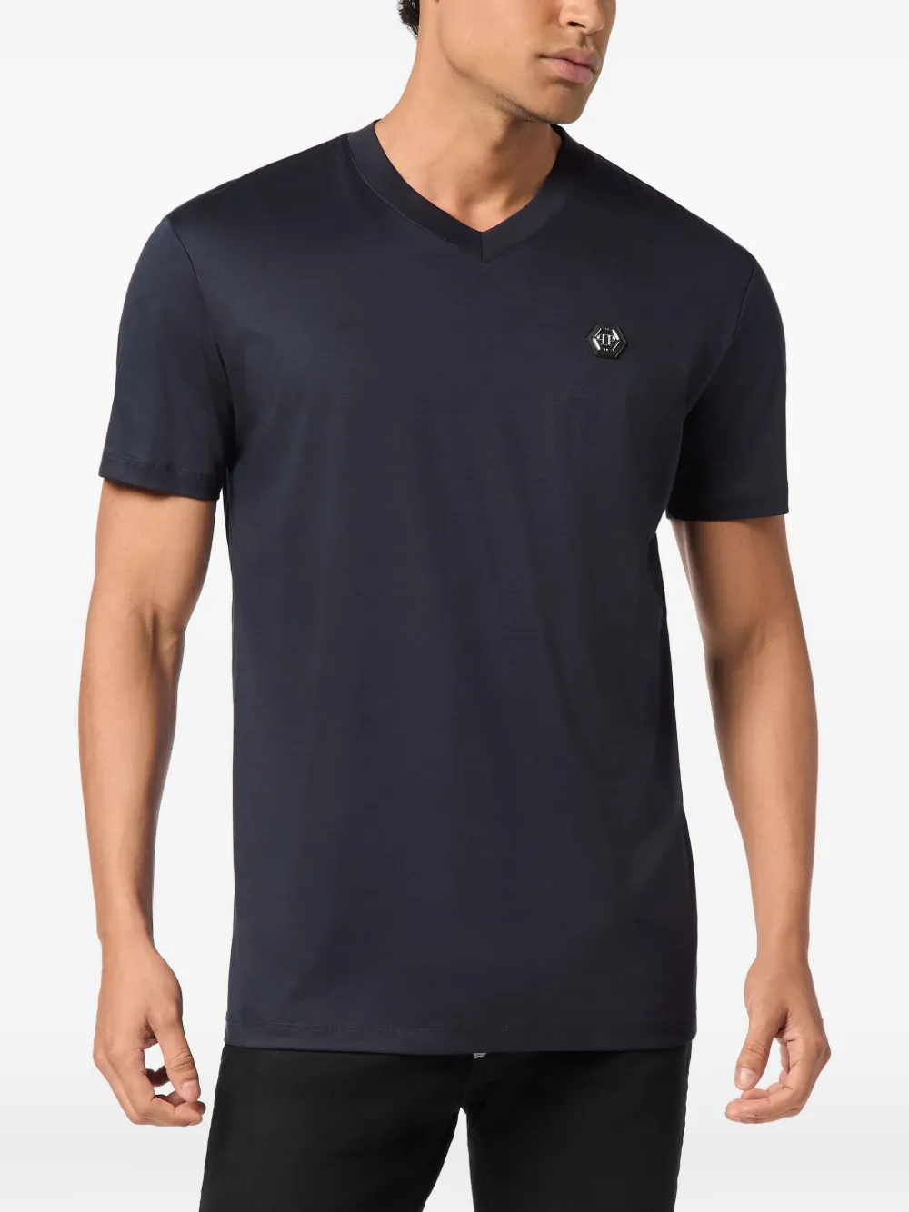 Philipp Plein T-shirt met logopatch en V-hals - Blauw