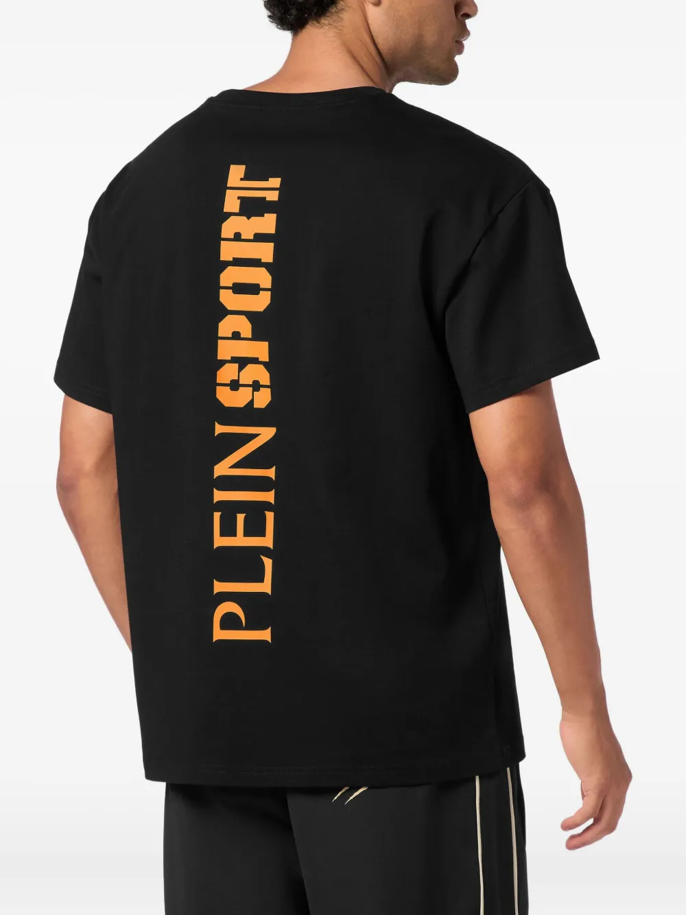 Plein Sport T-shirt met rond plakkaat en logo op de achterkant Zwart