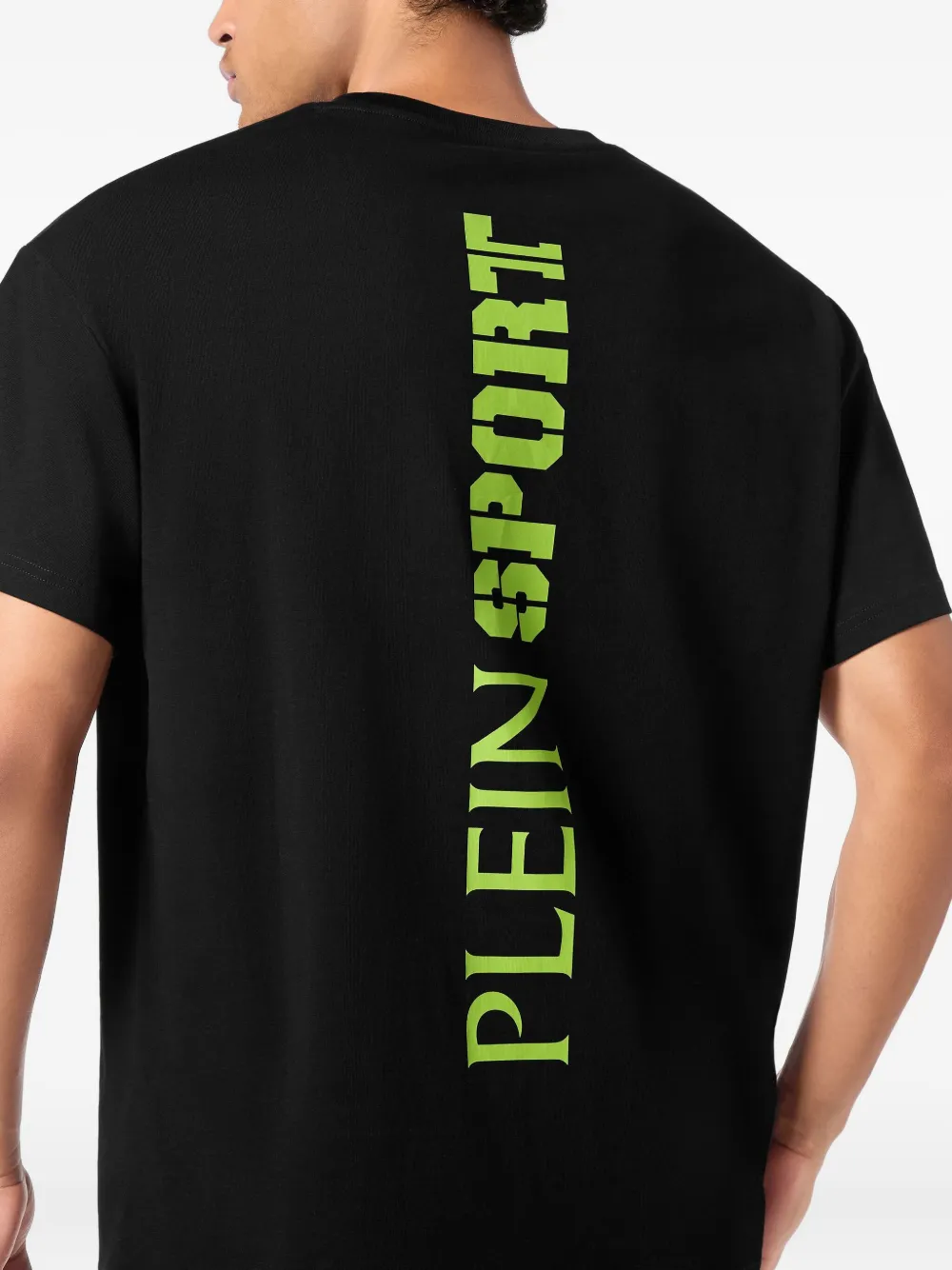 Plein Sport T-shirt met rond plakkaat en logo op de achterkant Zwart