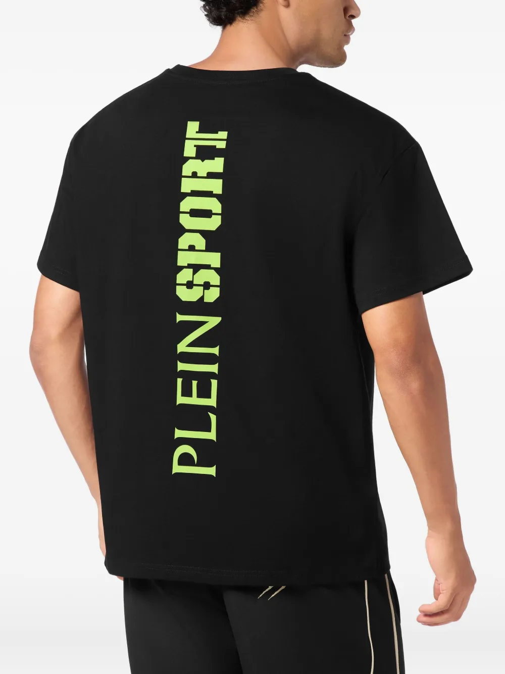 Plein Sport T-shirt met rond plakkaat en logo op de achterkant Zwart