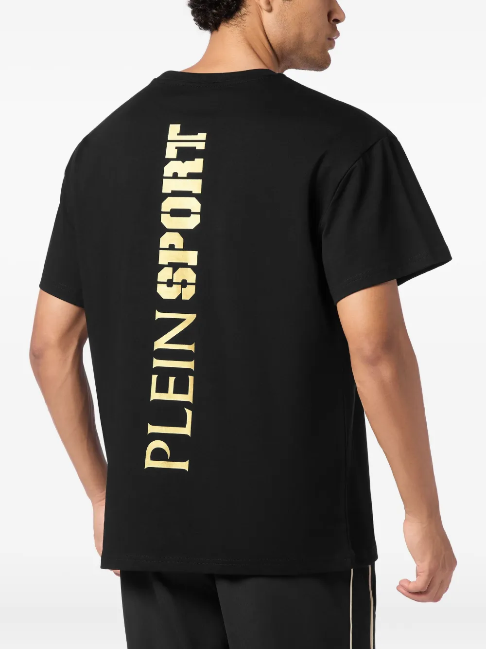 Plein Sport T-shirt met rond plakkaat en logo op de achterkant Zwart