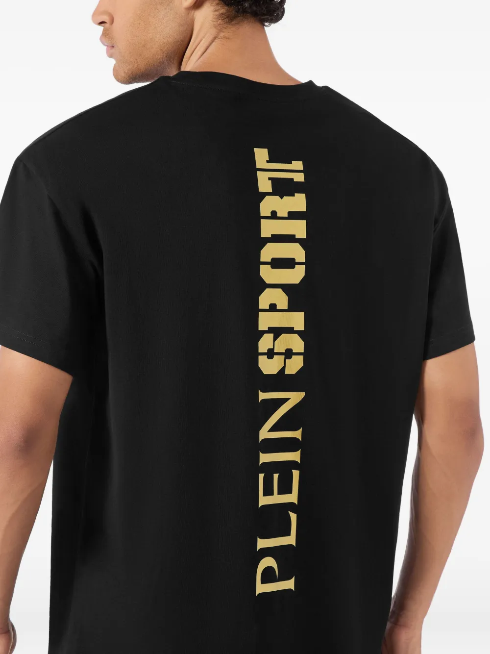 Plein Sport T-shirt met rond plakkaat en logo op de achterkant Zwart