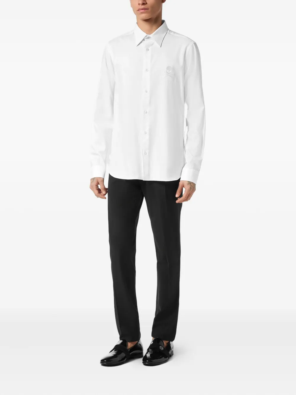 Philipp Plein skull-embroidered button-up shirt - Wit