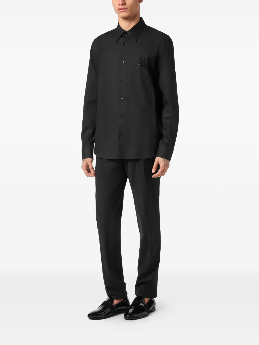 Philipp Plein skull-embroidered long-sleeve shirt - Zwart