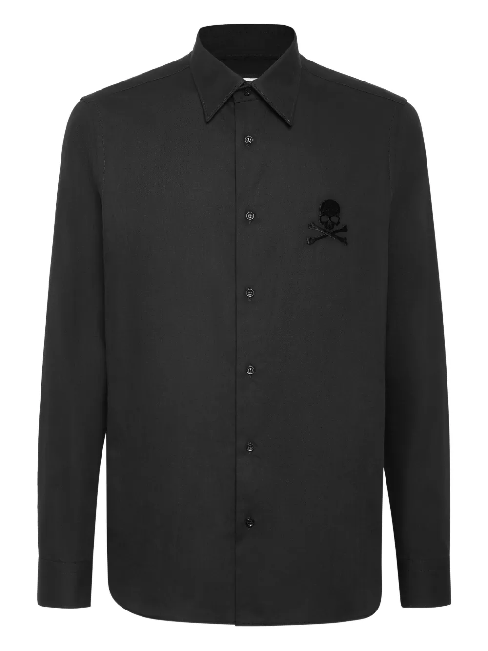 Philipp Plein skull-embroidered long-sleeve shirt Zwart