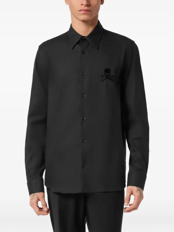 Philipp Plein skull-embroidered long-sleeve Shirt | Black | FARFETCH