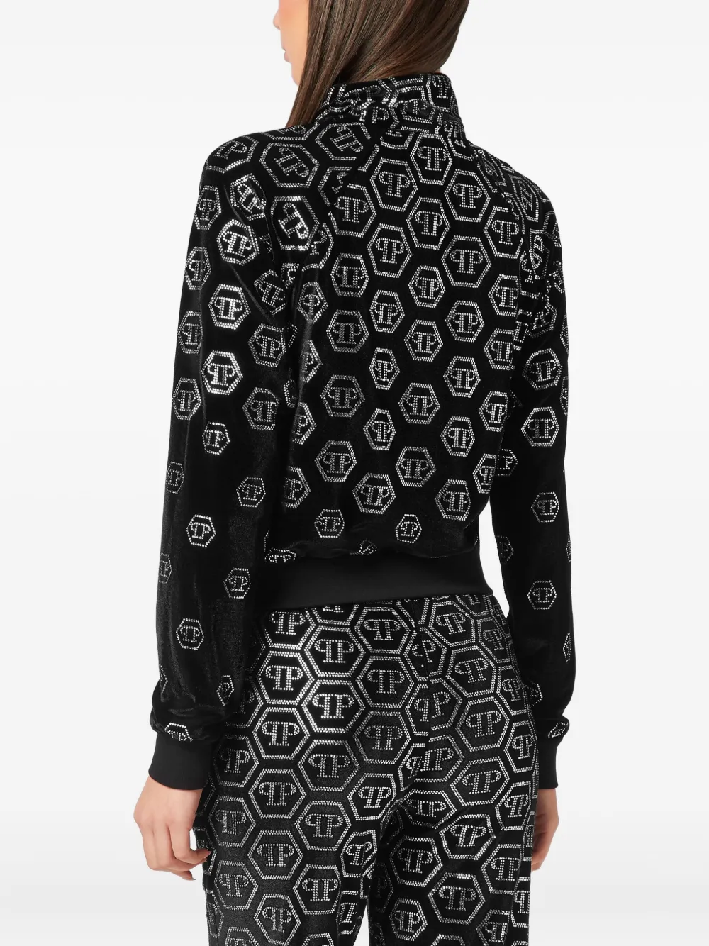 Philipp Plein Sweater met monogram stras en rits Zwart