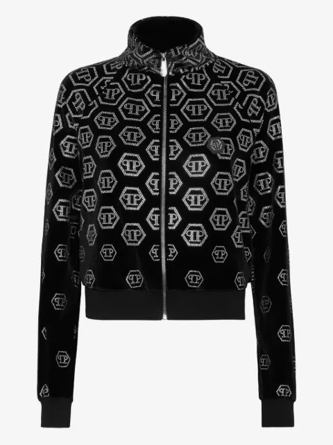 Philipp Plein Monogram rhinestone zipped sweatshirt
