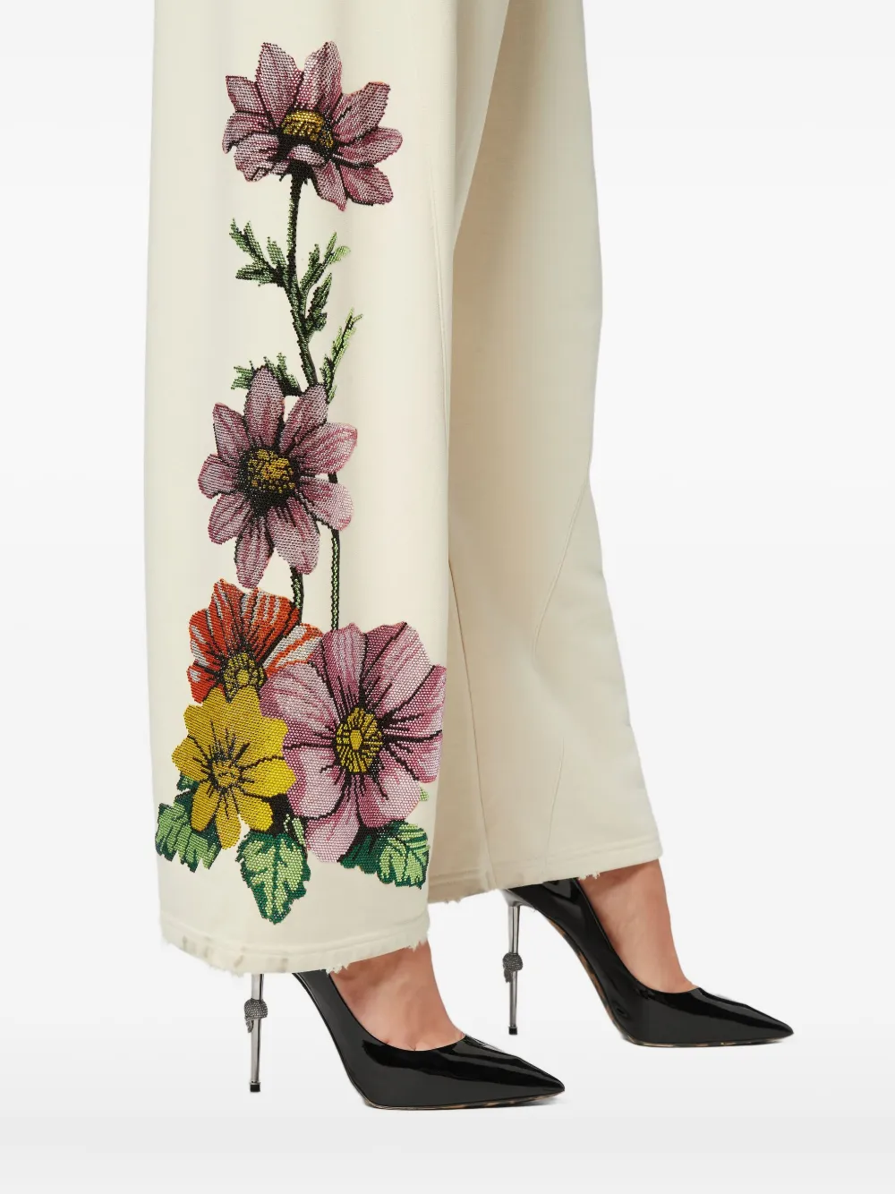 Philipp Plein Broek met geborduurde bloemen Beige