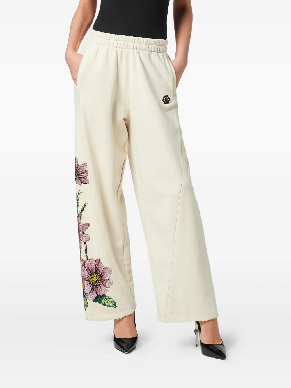 Philipp Plein Broek met geborduurde bloemen - Beige