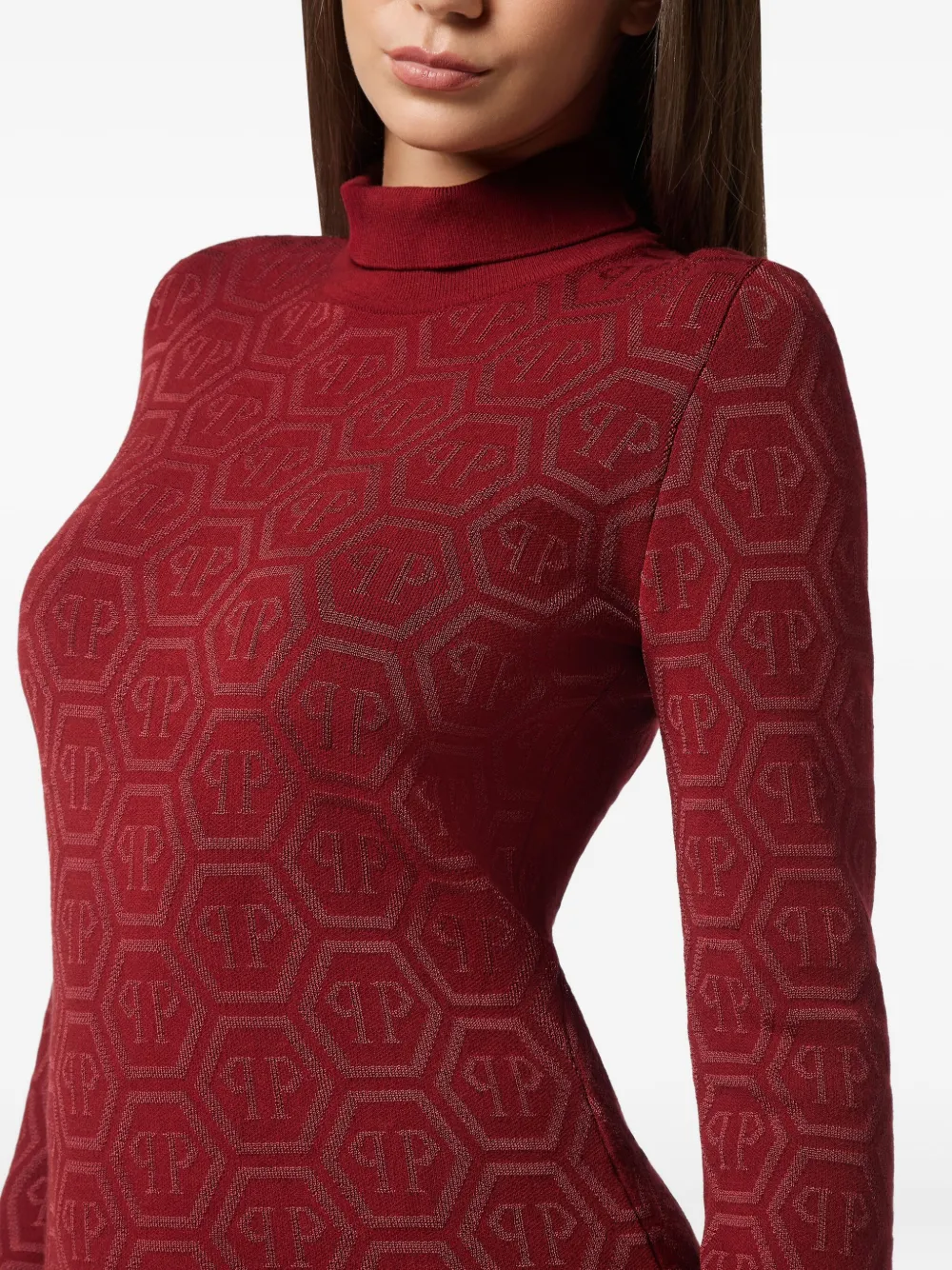 Philipp Plein Logo-pattern Turtleneck Sweater In Brown