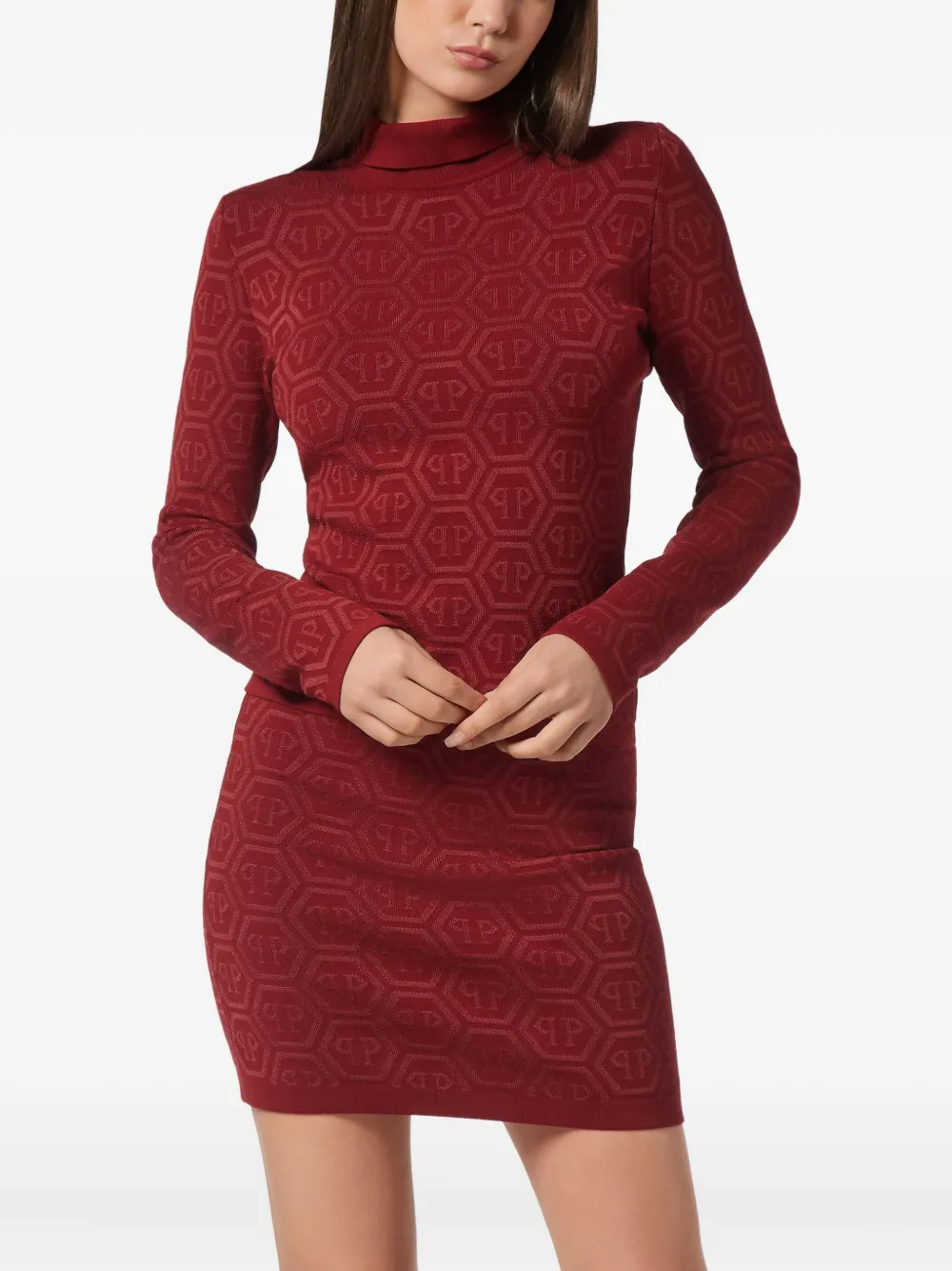 Philipp Plein Logo-pattern Turtleneck Sweater In Brown