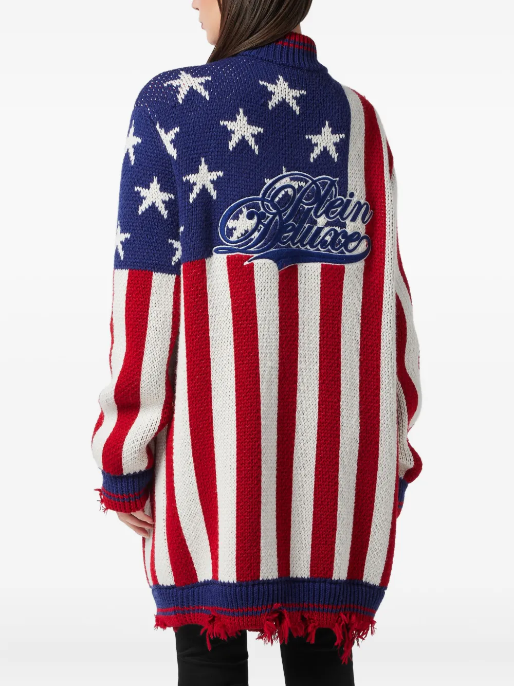 Philipp Plein Distressed Oversize Cardigan America In Multi