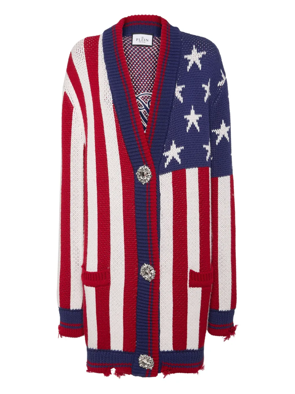 Philipp Plein Distressed Oversize Cardigan America In Multi
