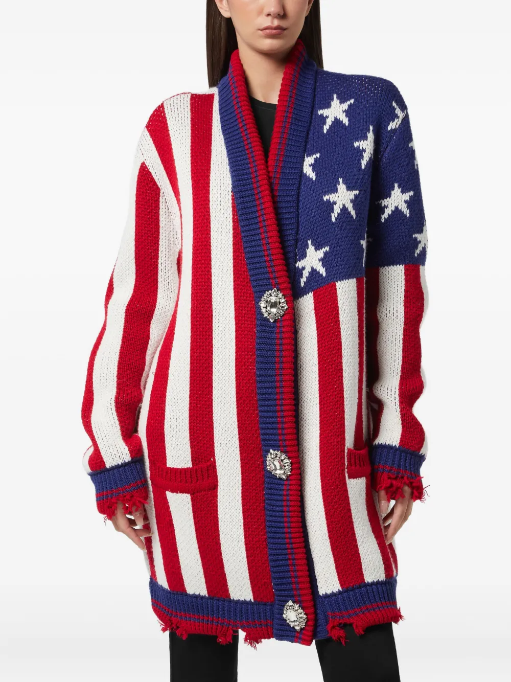 Philipp Plein Distressed Oversize Cardigan America In Multi