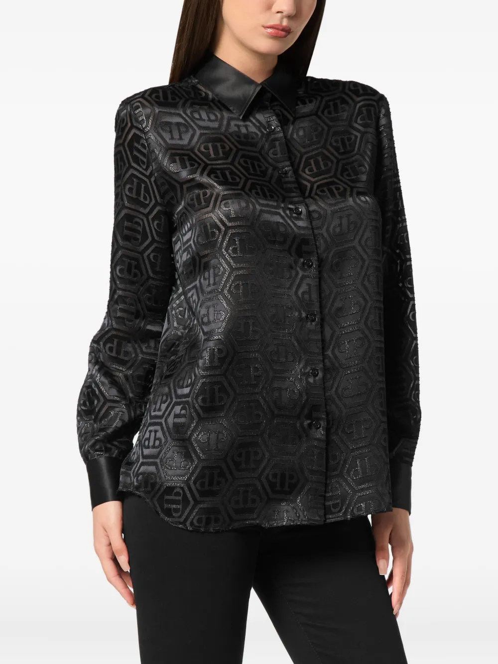 Philipp Plein Blouse met monogram-print - Zwart
