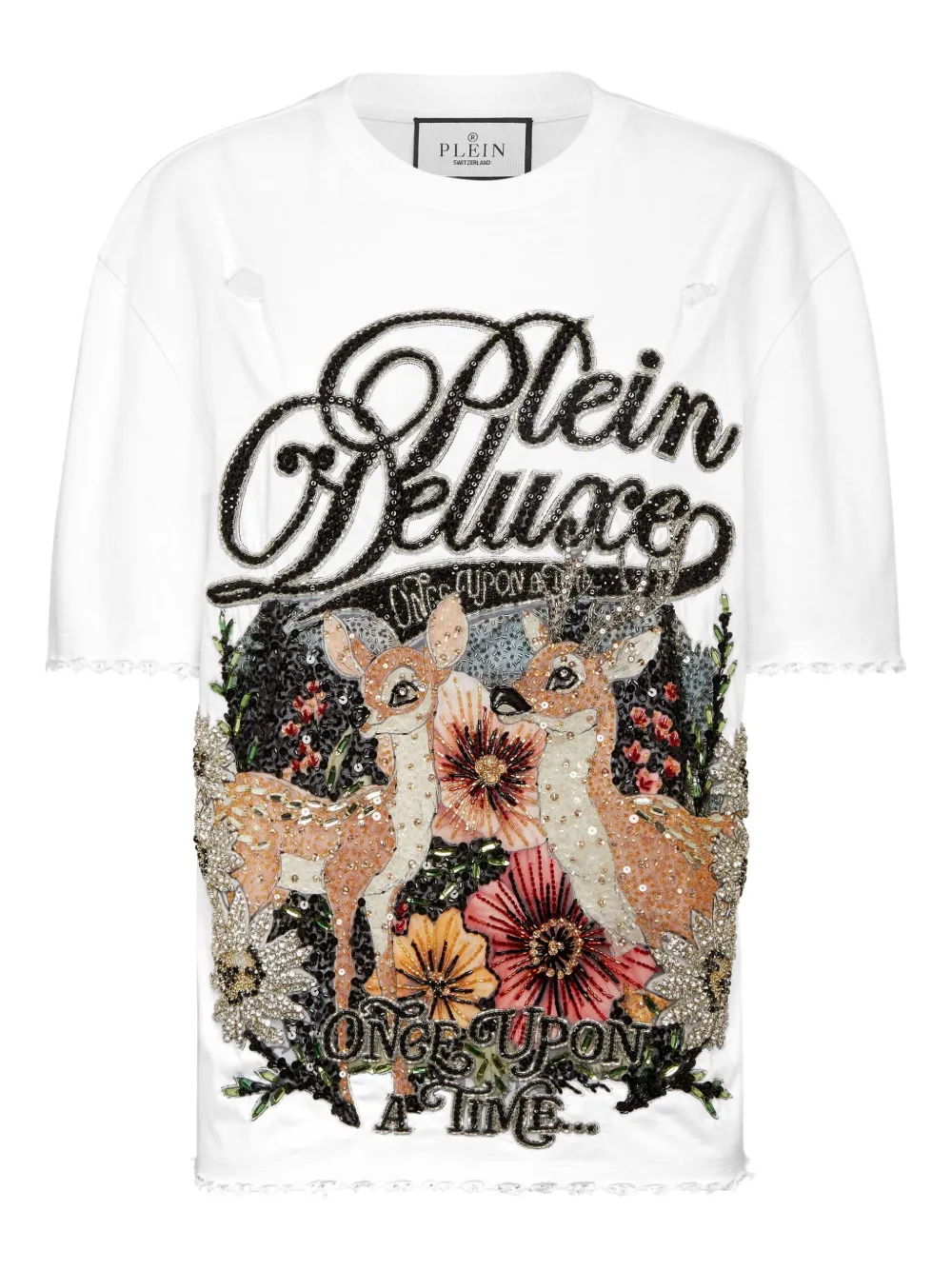 Philipp Plein Distressed-T-Shirt mit Pailletten - Weiß