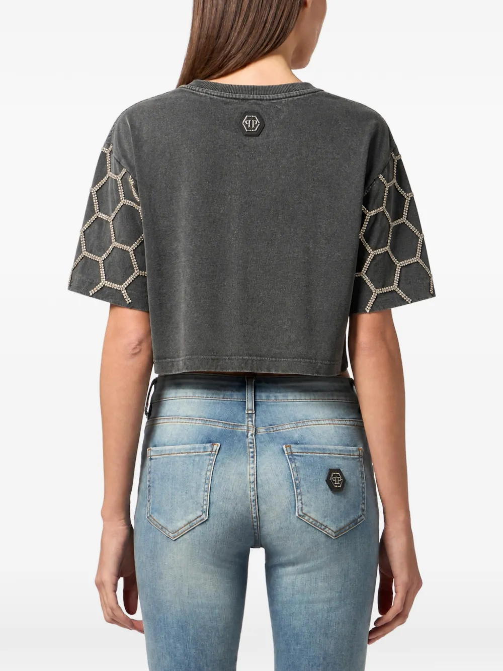 Philipp Plein cropped T-shirt met deluxe kristal Grijs